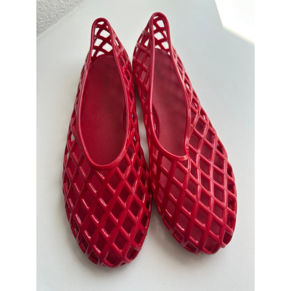 Red Jelly Flats Size 9 Mesh Lattice Ballet Flats Y2K Sandals